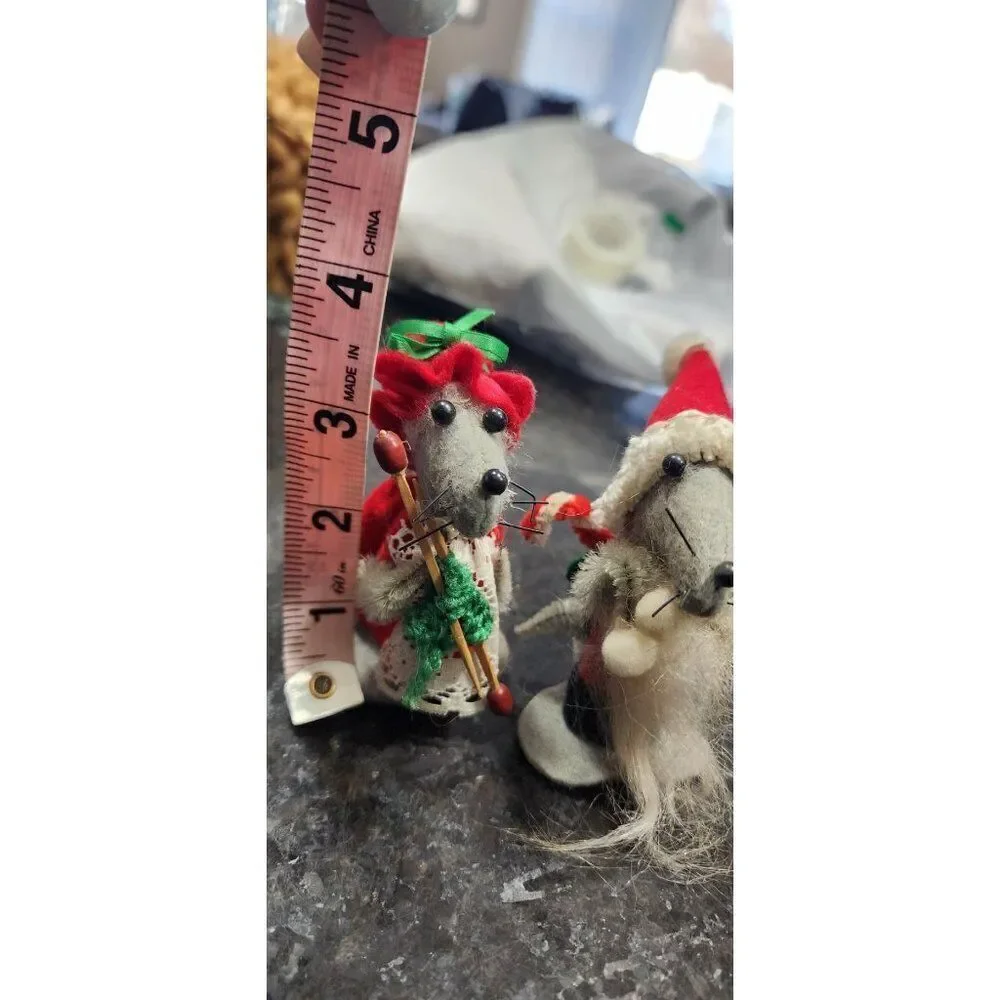 Handmade Vintage Christmas Mice, Set of 2